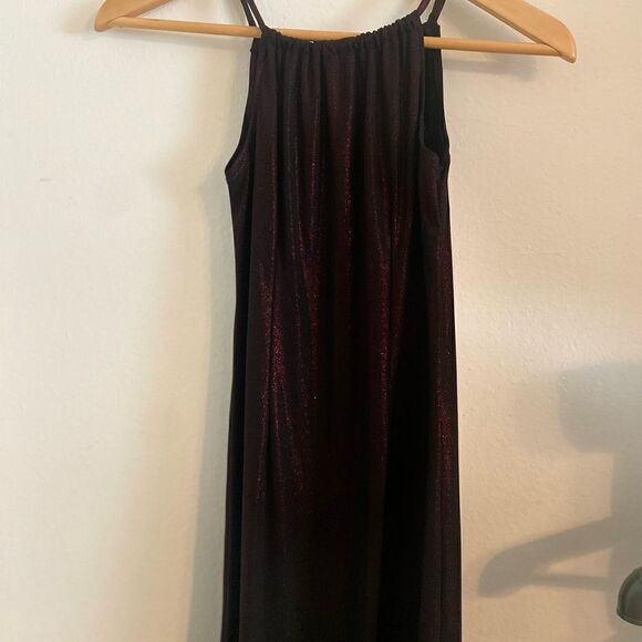 Vintage 90s Y2K Windsor Deep Red Black Mesh Overlay Side Slit Halter Maxi Dress - Picture 10 of 10